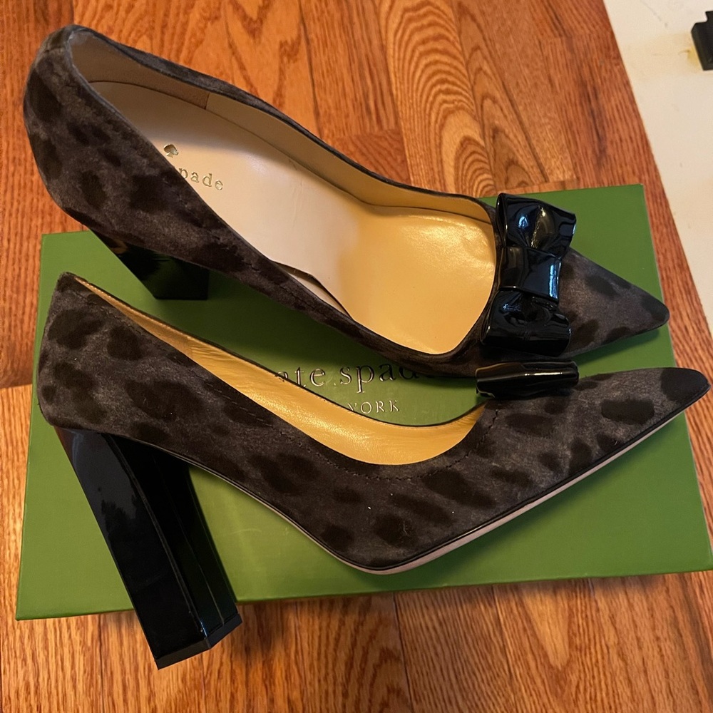 Gray/black suede pump.  Slight fade on left toe as indicated in photo.
